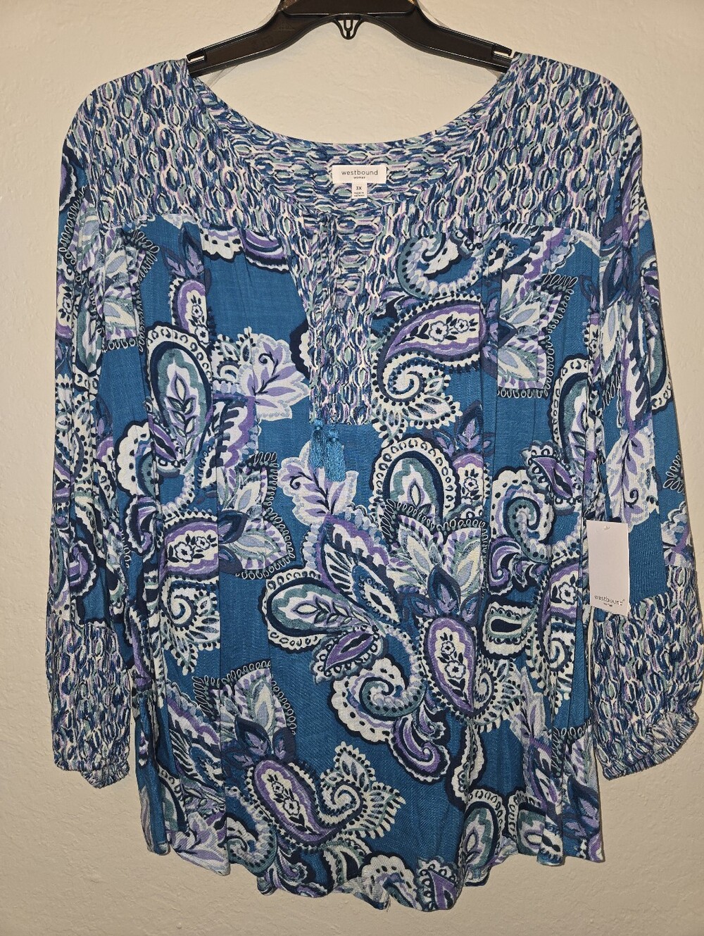 Westbound Blue Paisley Tie-Front Women's Tunic Top Size 3X - Picture 2 of 3